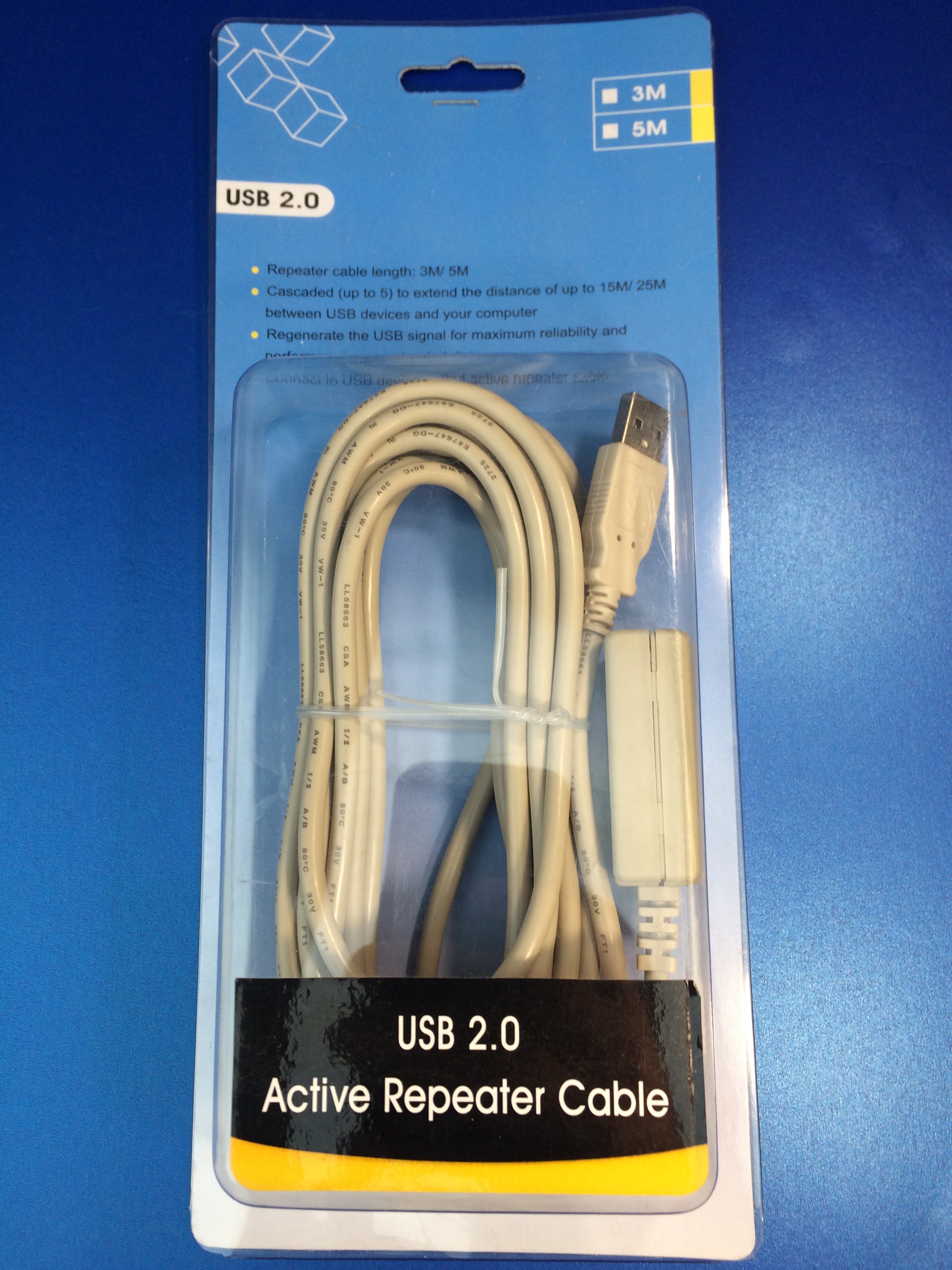 USB 2.0 Active Repeater Lead, Male to Female, 5m